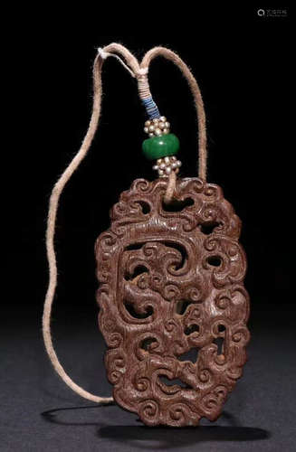 CHENXIANG WOOD TABLET HOLLOW CARVED WITH BEAST PATTERN