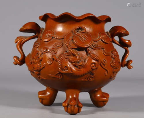 HUANGYANG WOOD CENSER CARVED WITH BEAST