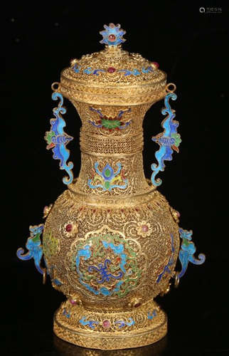 GILT SILVER VASE WITH FILIGREE