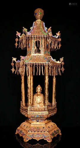 GILT SILVER PAGODA&BUDDHA WITH FILIGREE