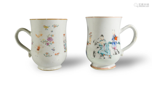 Pair Chinese Export Famille Rose Tankards 18th Century