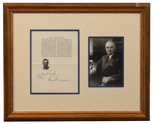 Harry S. Truman Autograph on Gettysburg Address