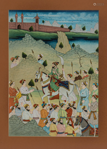 Mughal Miniature, Shah Jahan with Armed Attendants