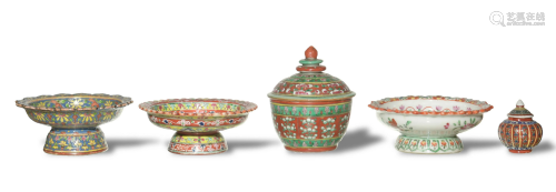 5 19th Century Chinese Export Thai Benjarong Porcelain