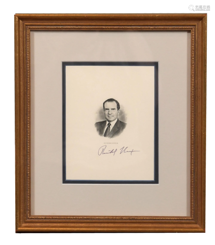 Richard M. Nixon Signed Portrait Engraving