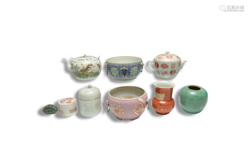 9 Chinese Famille Rose Porcelains, Qing