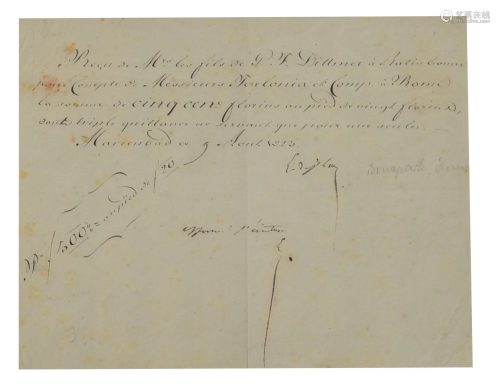 Louis Bonaparte Signed Receipt Dated 1823