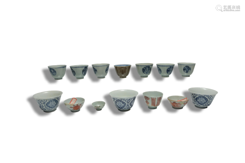 14 Chinese Porcelain Cups, Qing