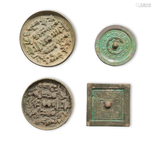 4 Chinese Bronze Mirrors, Han/Ming Dynasty