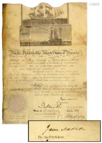 1810 Pres. James Madison Signed Ships Passport