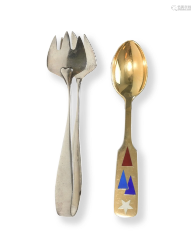 A. Michelsen Sterling Tongs & Christmas Spoon