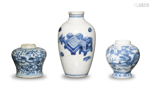 3 Chinese Blue & White Pots, 18/19th Century