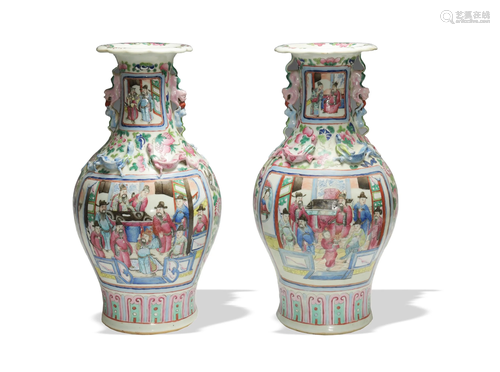 Pair 19th Century Chinese Famille Rose Porcelain Vases