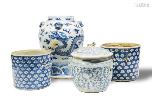 4 Chinese Blue & White Porcelains, 19th Century