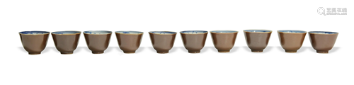 Set of 10 Chinese Brown Glazed Cups, 19th Century