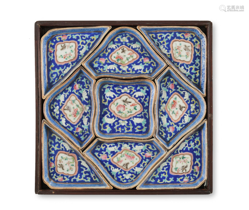 Chinese Blue Ground Sectional Dishes, 19th Century