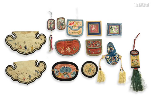 Group of Chinese Embroidered Handbags, 19th Century