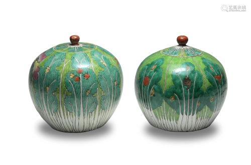 Pair of Chinese Famille Rose Lidded Jars, 19th Century