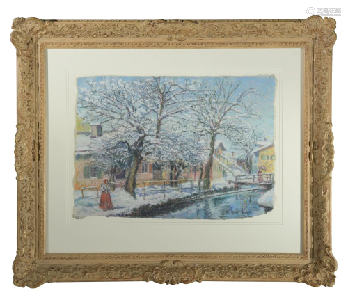 H. Claude Pissaro Pastel Snow Scene