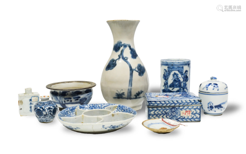 9 Chinese Blue & White Porcelains, Qing