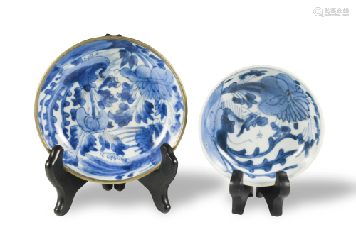2 Chinese Blue & White Plates, 17th Century