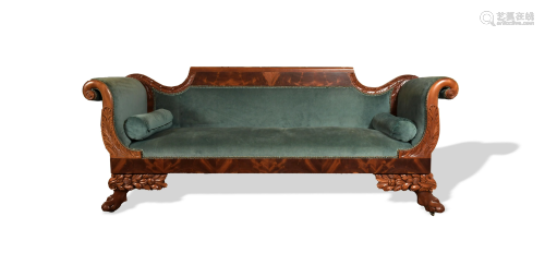 American Antique Carved Walnut Empire Sofa