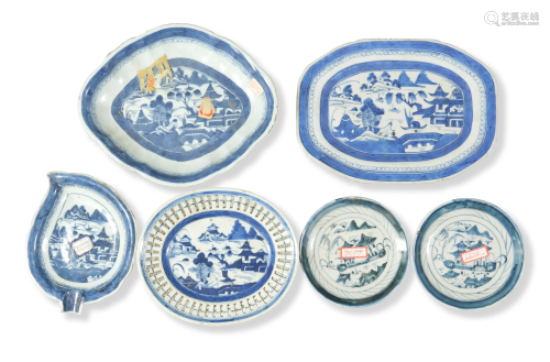 6 Chinese Blue & White Export Plates, 19th Century