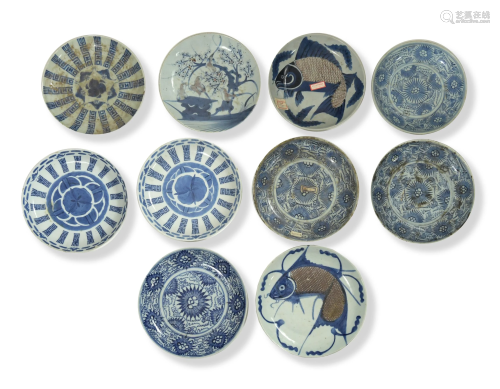 10 Chinese Blue & White Plates, Qing