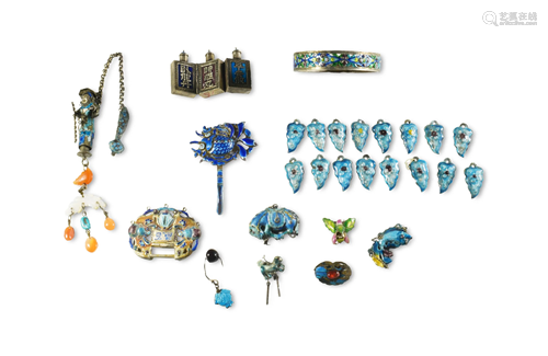 Group of Chinese Enameled Silver Items, 19th Century