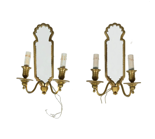 Pair of French Bronze Mirrored Wall Sconces