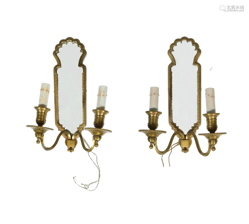 Pair of French Bronze Mirrored Wall Sconces