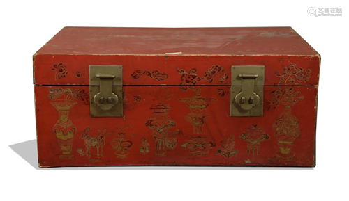 Chinese Gilt Leather Box, 19th Century