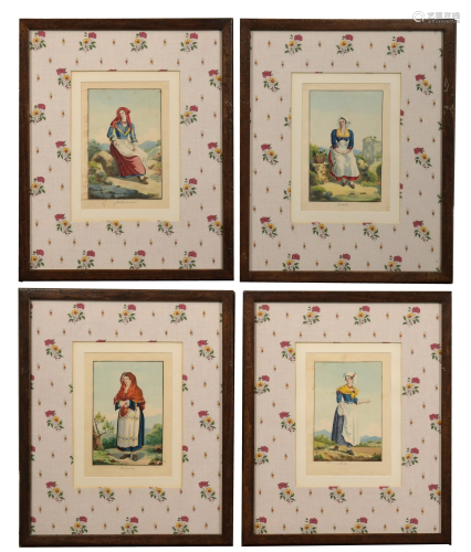 4 19th Century Italian Watercolors of Women