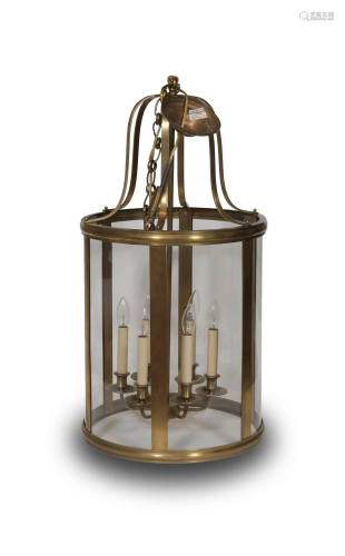 Large French Brass & Glass Foyer Lamp