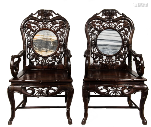 Pair of Marble-Backed Chairs, 19th Century