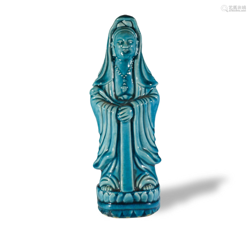 Chinese Blue-Glazed Statue of Guanyin, Republic