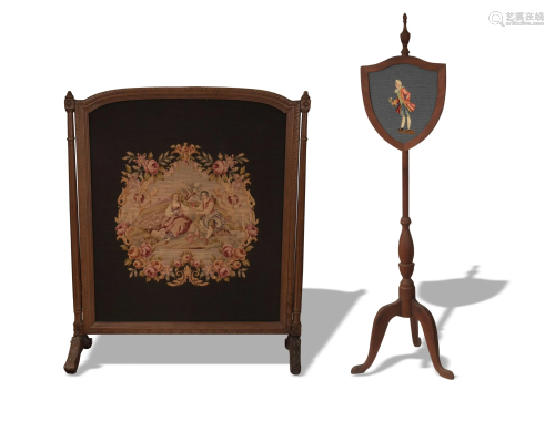 2 Needlework Fireplace Screens, Early 20th Century
