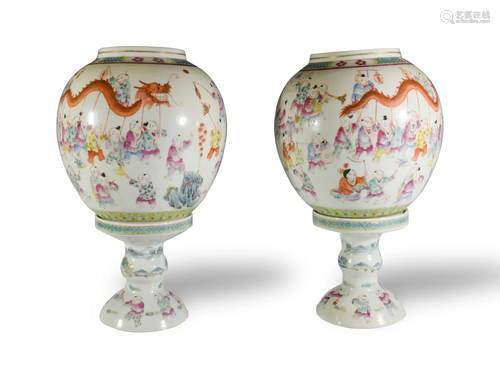 Pair Chinese Republic Period Porcelain Lamps