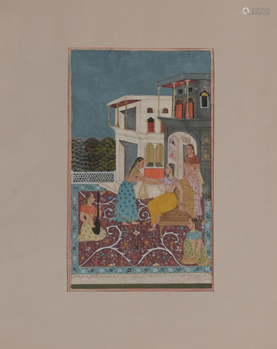 18th Century Rajput Miniature of Woman with Attendants