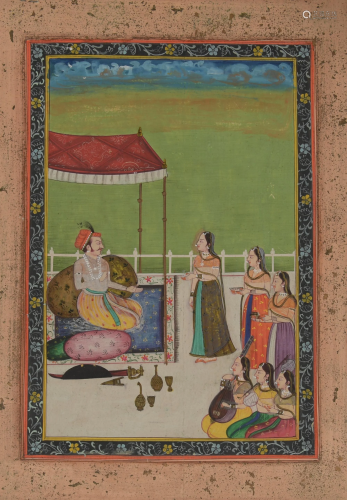 Mughal Miniature of a Prince with Calligraphy Pgs.