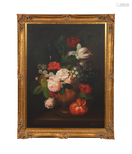 Oil Painting Still Life of Flowers Signed Franklin