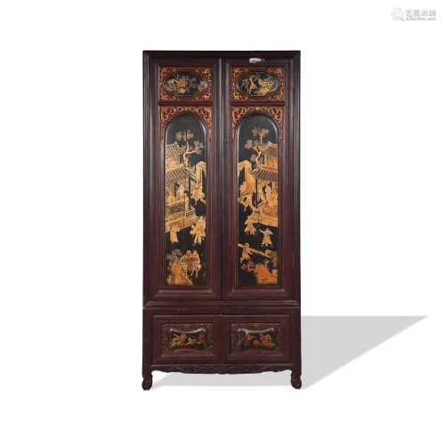 19th Century Chinese Wood, Lacquer & Gilt Cabinet
