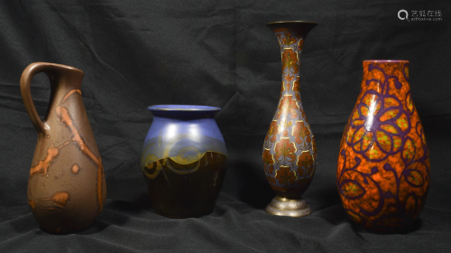 4 Art Pottery Vases & Brass Vase