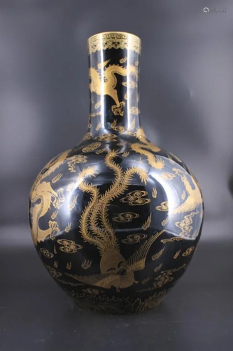 Extr Large Qing Gilted Dragon Phoenix Boubous Vase