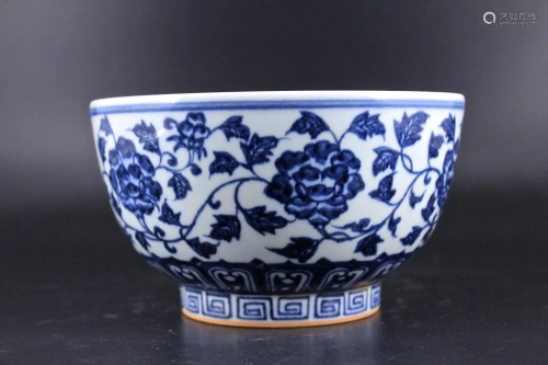 Ming Porcelain Blue&White Peony Floral Bowl