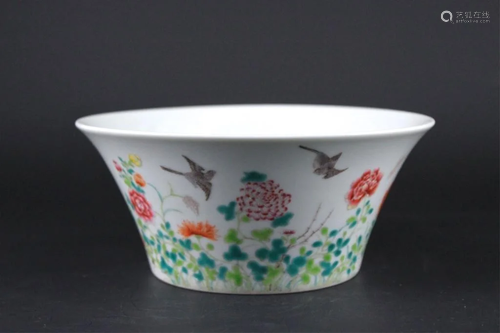 Chinese Qing Porcelain Famille Rose Bird Bowl