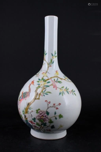 Qing Porcelain Famille Rose Long Stem Vase