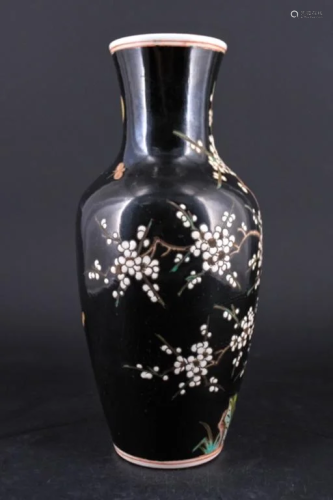 Chinese Dark Qing Famille Rose Floral Vase