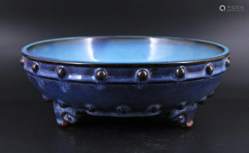 Large Song Porcelain Blue JunYao Tri-Foot Bowl