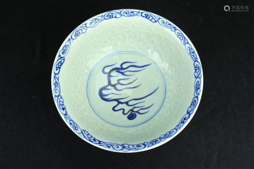 Chinese Ming Porcelain Blue&White Dragon Bowl